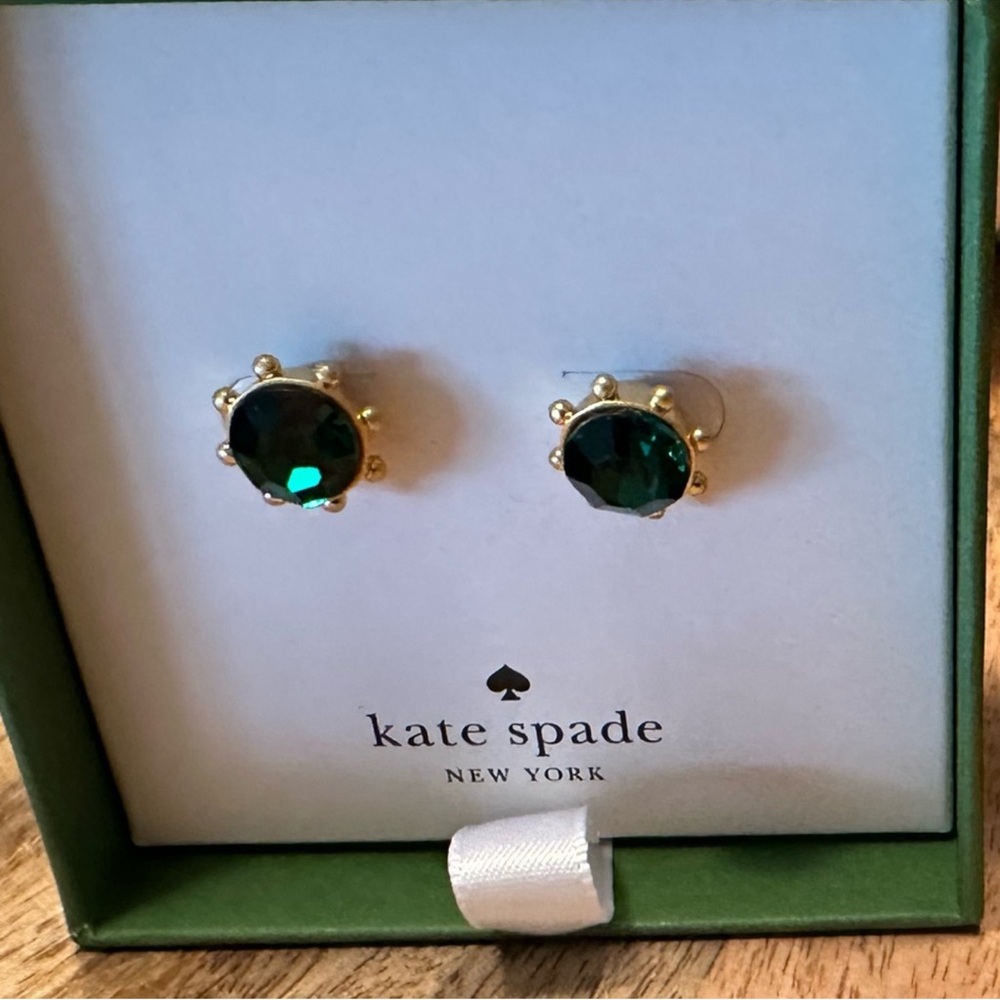 kate spade Gold Tone Earrings with Emerald Green Stones - Picture 2 of 5